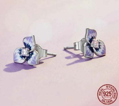 925 Sterling Silver Purple Enamel Stud Earrings - TEA LU SHOP
