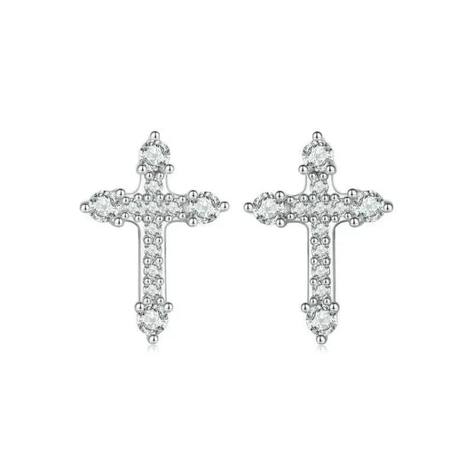 Cross CZ Stud Earrings