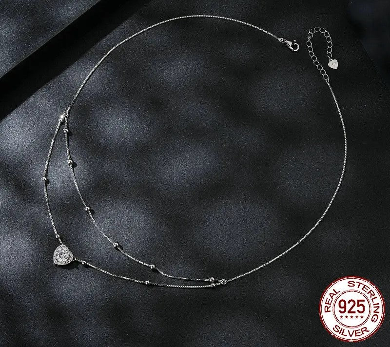 925 Sterling Silver Double-layer Heart Moissanite Necklace - Shine Bright Store