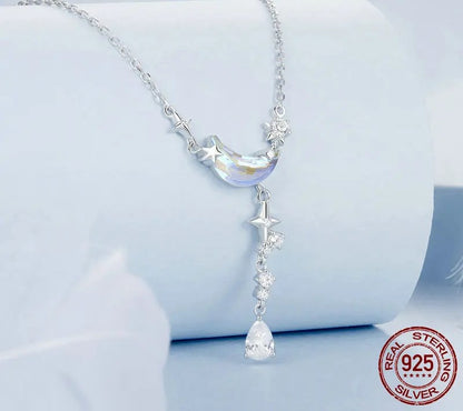 925 Sterling Silver Moon and Star Pendant Necklace - Shine Bright Store