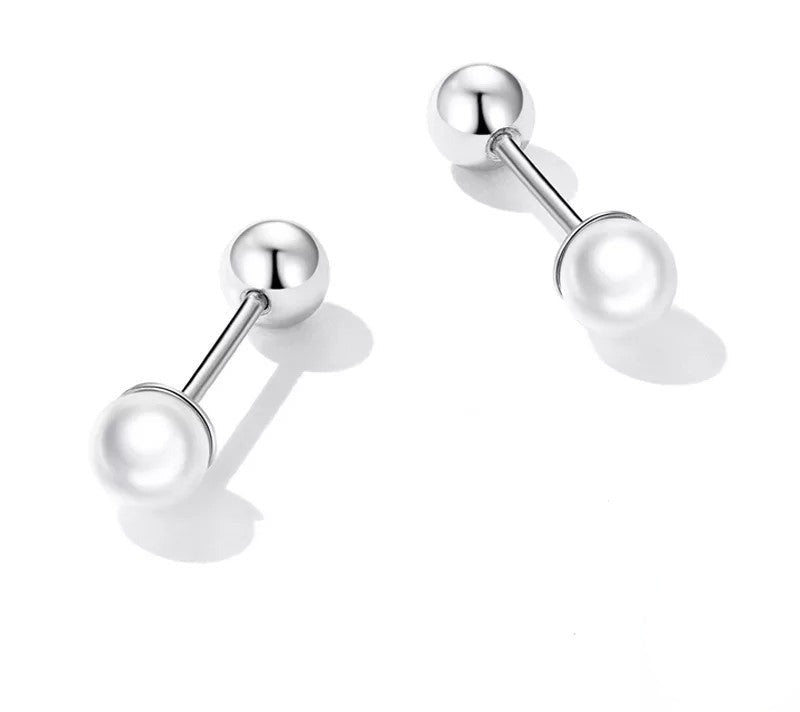 925 Sterling Silver Charm Pearl Stud Earrings - TEA LU SHOP