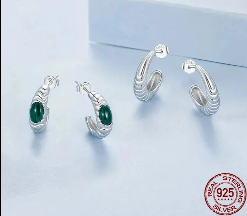 925 Sterling Silver Women Texture Hoop Earrings