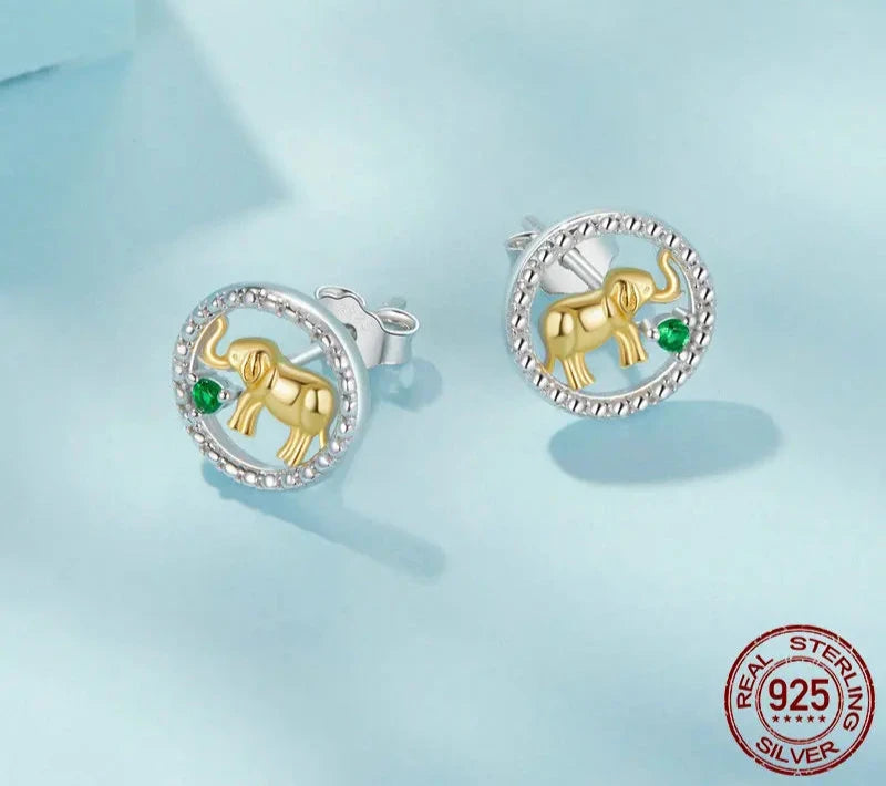 925 Sterling Silver Golden Elephant Stud Earrings