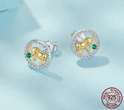 925 Sterling Silver Golden Elephant Stud Earrings