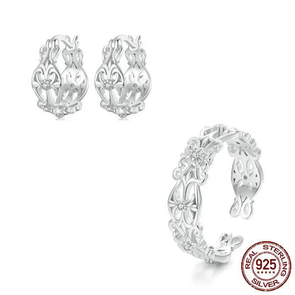 925 Sterling Silver Luxury Flower Jewelry Set