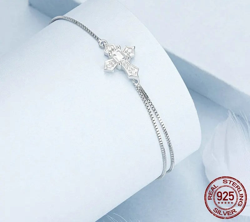 925 Sterling Silver CZ Cross Bracelet - Shine Bright Store