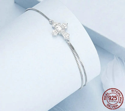 925 Sterling Silver CZ Cross Bracelet - Shine Bright Store