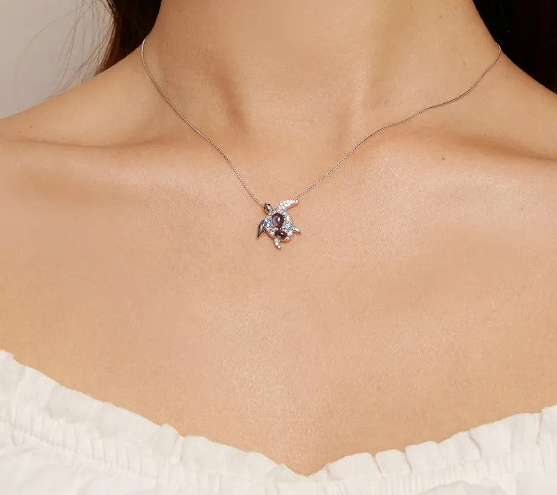 925 Sterling Silver Blue Sea Turtle Necklace - TEA LU SHOP