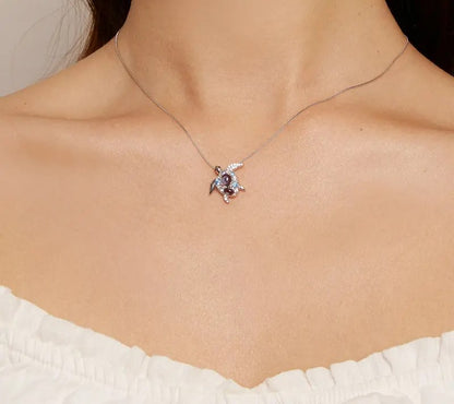925 Sterling Silver Blue Sea Turtle Necklace - TEA LU SHOP