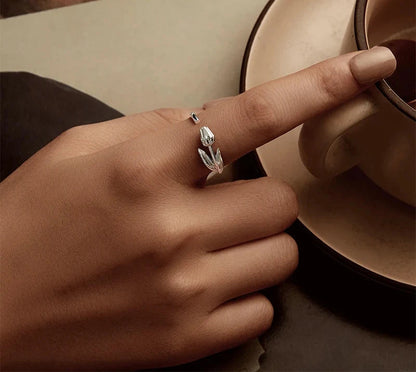 925 Sterling Silver Adjustable Tulip Flower Ring
