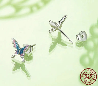 925 Sterling Silver Enamel Rainbow Butterfly Stud Earrings - Shine Bright Store