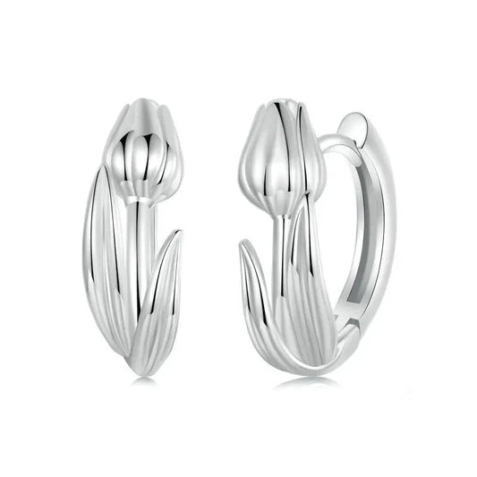 925 Sterling Silver Tulip Flower Hoop Earrings