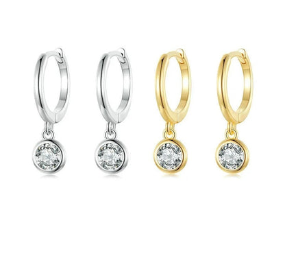 925 Sterling Silver Clear CZ Waterdrop Hoop Earrings - TEA LU SHOP
