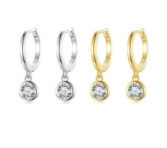 925 Sterling Silver Clear CZ Waterdrop Hoop Earrings - TEA LU SHOP
