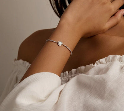 925 Sterling Silver Opal Heart-Shaped Bracelet - TEA LU SHOP