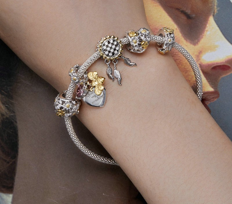 925 Sterling Silver Heart Sunflower Pendants - TEA LU SHOP