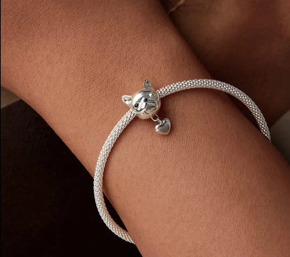 925 Sterling Silver Bulldog With Heart-shaped Charm