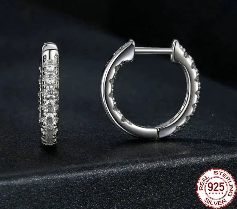Platinum Plated Moissanite Hoop Earrings