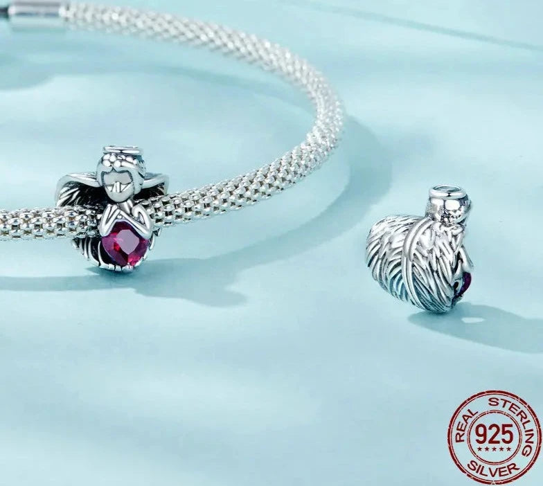 925 Sterling Silver Heart Angel Charm