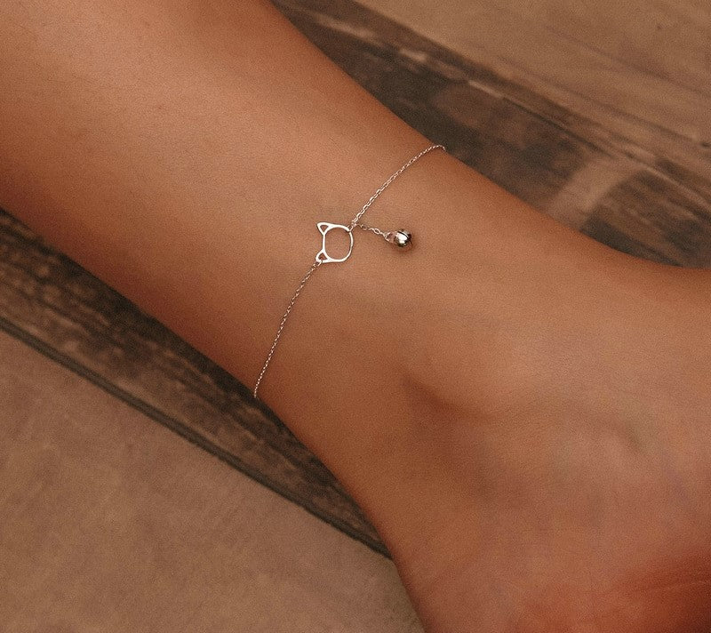 925 Sterling Silver Cat Anklet - TEA LU SHOP