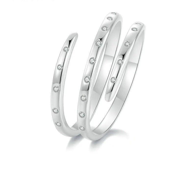 925 Sterling Silver Triple Wrapped Adjustable CZ Ring - Shine Bright Store