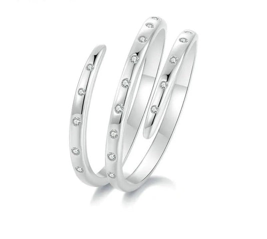 925 Sterling Silver Triple Wrapped Adjustable CZ Ring - Shine Bright Store
