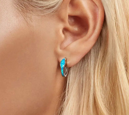 925 Sterling Silver Opal Hoop Earrings - Shine Bright Store