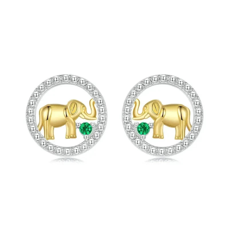 925 Sterling Silver Golden Elephant Stud Earrings