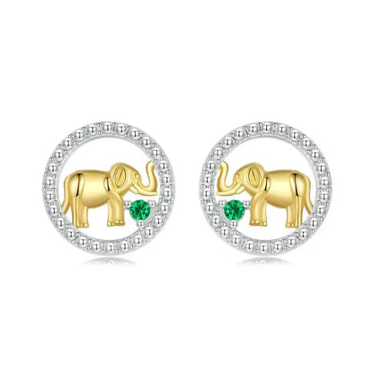 925 Sterling Silver Golden Elephant Stud Earrings