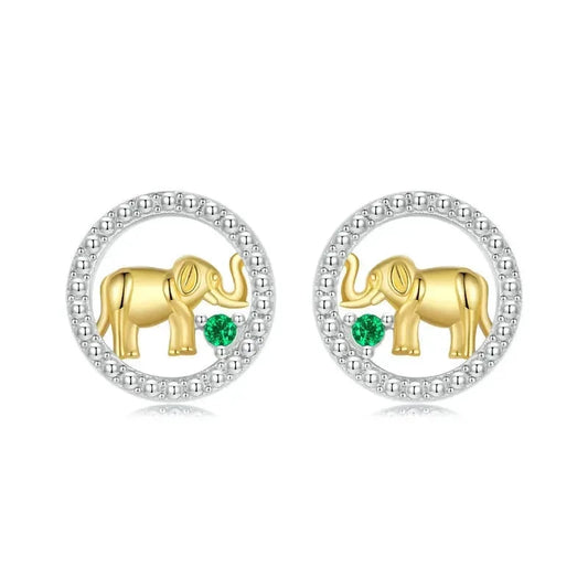 925 Sterling Silver Golden Elephant Stud Earrings