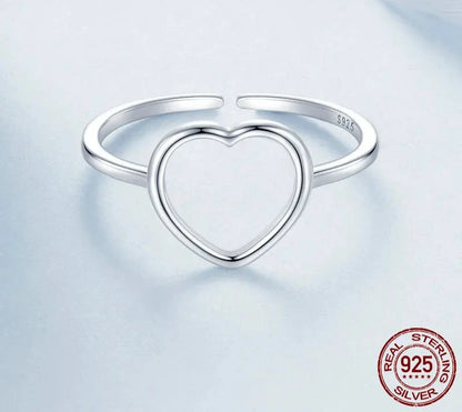 925 Sterling Silver Simple Heart Open Ring