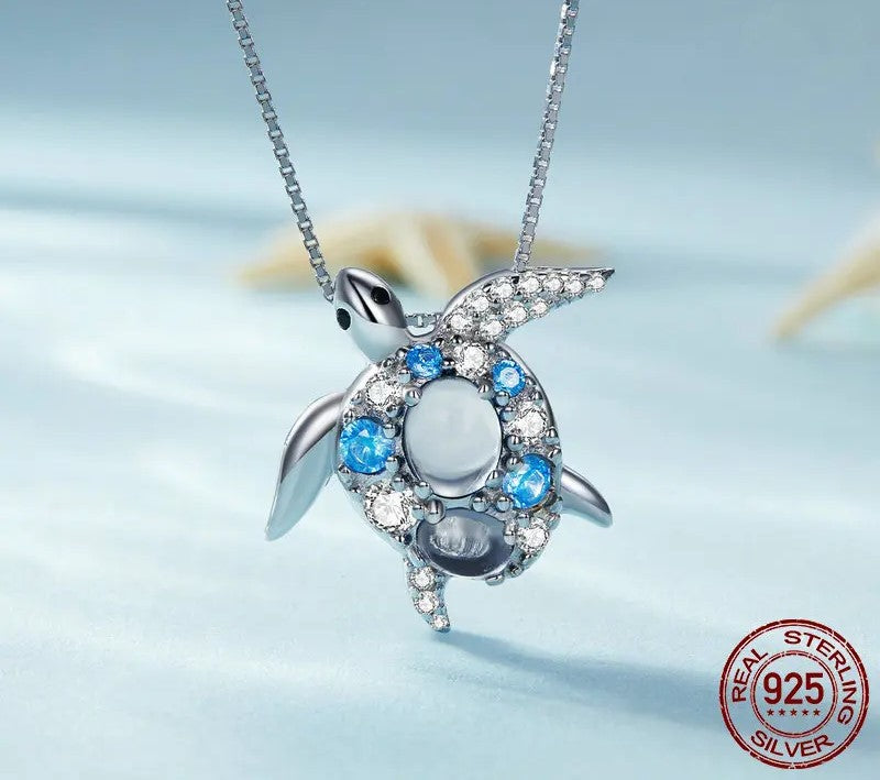 925 Sterling Silver Blue Sea Turtle Necklace - TEA LU SHOP