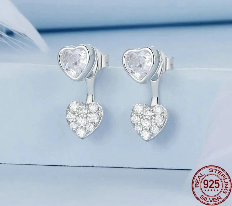 Sparkling Heart Cut CZ Dangle Earrings