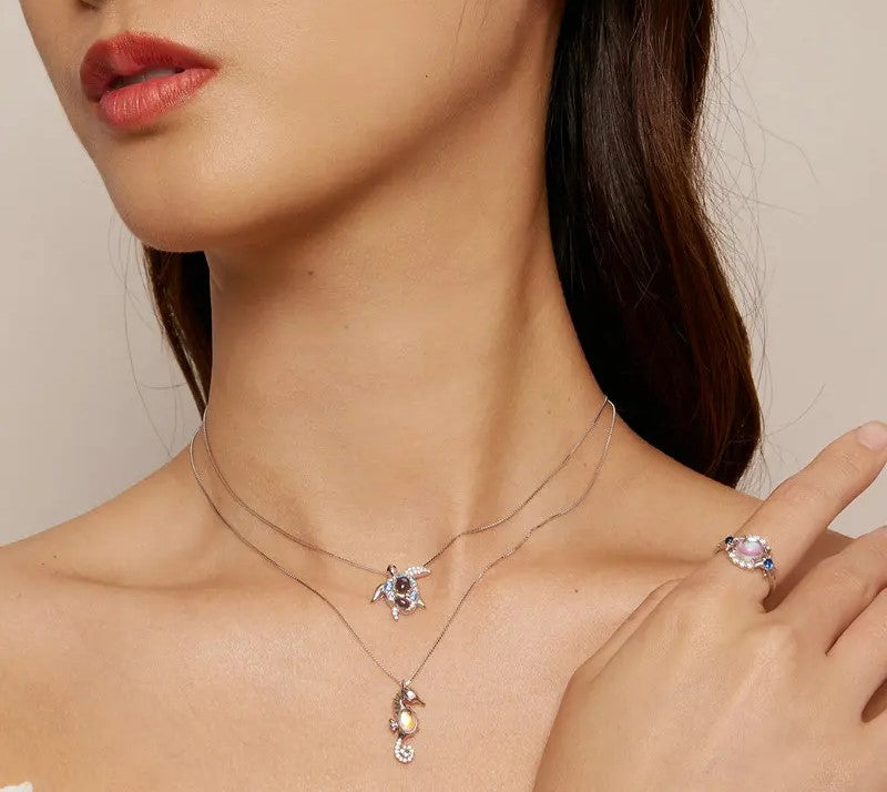 925 Sterling Silver Blue Sea Turtle Necklace - TEA LU SHOP