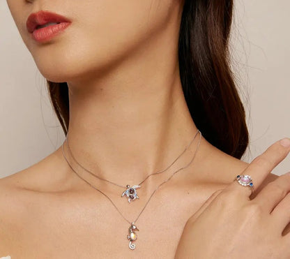 925 Sterling Silver Blue Sea Turtle Necklace - TEA LU SHOP