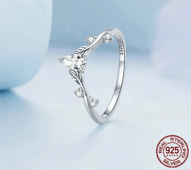 925 Sterling Silver Water-Drop Shaped Zircon Ring - TEA LU SHOP
