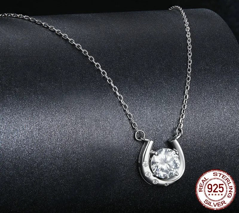 925 Sterling Silver Moissanite Lucky Horseshoe Necklace - Shine Bright Store