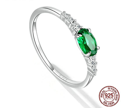 925 Sterling Silver Simple Gemstone Ring - TEA LU SHOP