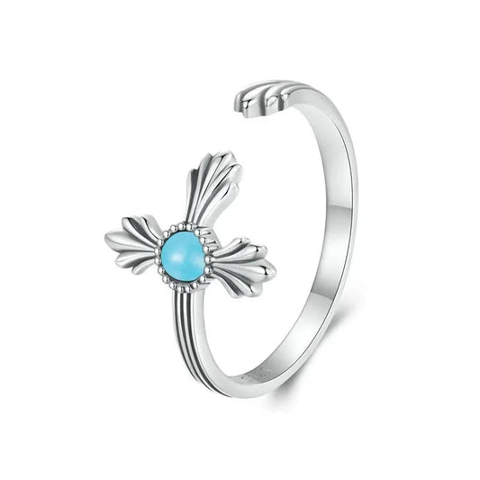 925 Sterling Silver Turquoise Cross Ring