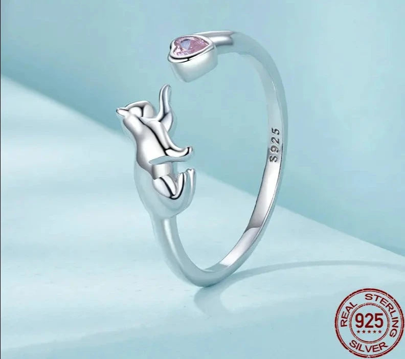 925 Sterling Silver Cute Cat Ring