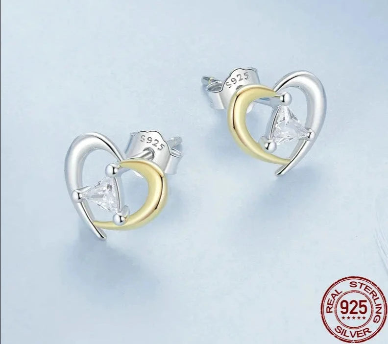 Two-Tone Gold Plated Heart Stud Earrings
