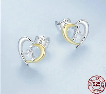 Two-Tone Gold Plated Heart Stud Earrings