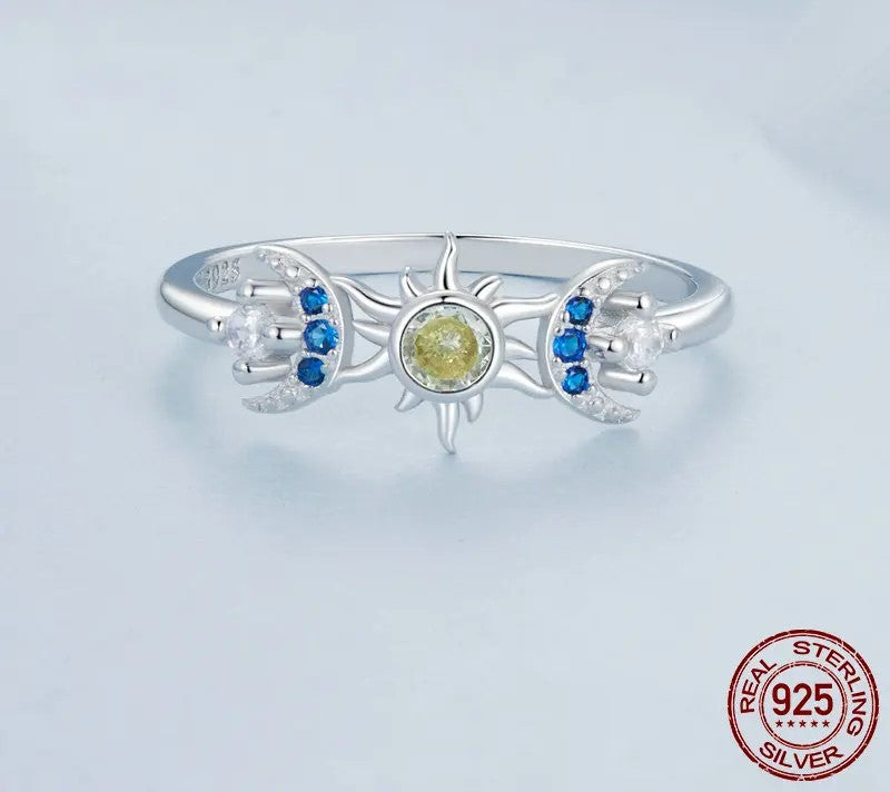 925 Sterling Silver CZ Sun and Moon Ring - Shine Bright Store