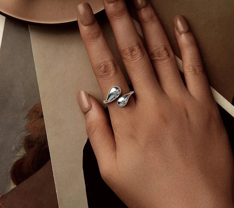 925 Sterling Silver Adjustable Water Drop Ring