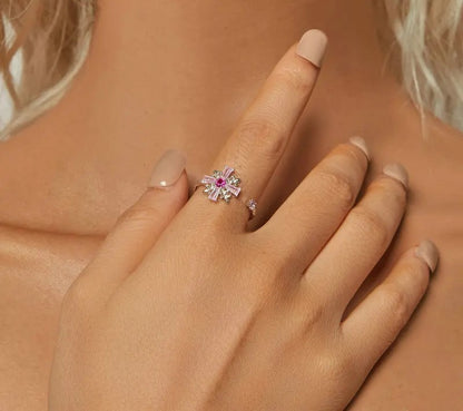 925 Sterling Silver Pink Zirconia Cross Ring - TEA LU SHOP