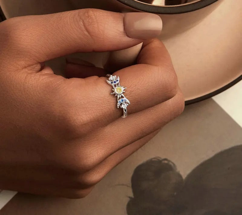 925 Sterling Silver CZ Sun and Moon Ring - Shine Bright Store