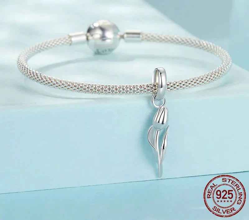 925 Sterling Silver Tulip Flower Charm
