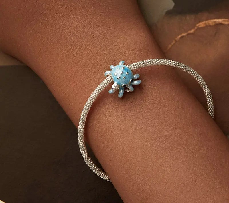 925 Sterling Silver Blue Enamel Octopus Charm - Shine Bright Store