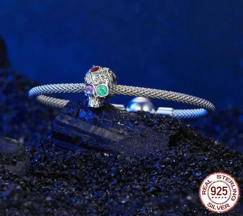 925 Sterling Silver Patterned Skull Charm