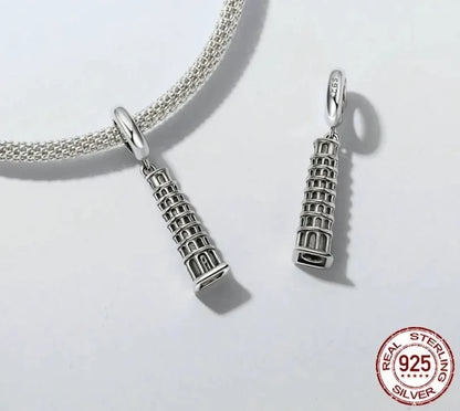 925 Sterling Silver Classic Building Tower of Pisa Charm